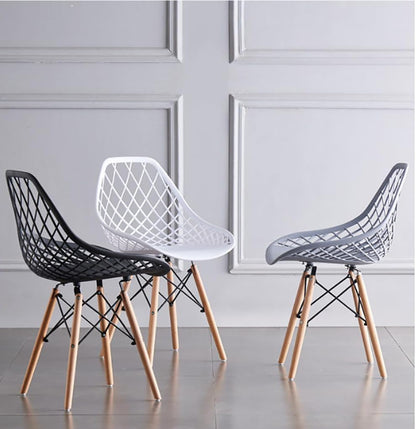 Dining Chair,Newest Style Modern Plastic Chair,Shell Room Chair with Lattice Back and Wooden Dowel Eiffel Legs,for for Kitchen Bedroom Living Room (Black,four chairs)