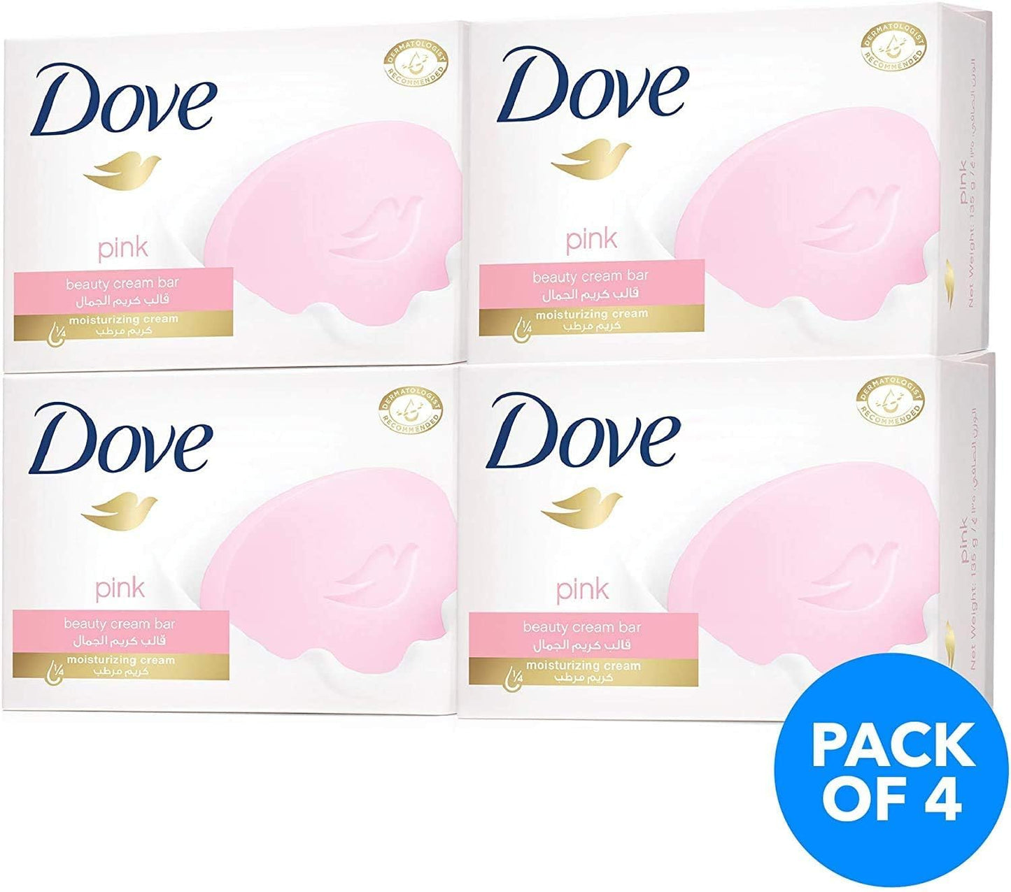 Dove Moisturising Soap Bar Nourishing Formula for All Skin Types, Pink with ¼ Moisturising Cream, 135g (Pack of 12)