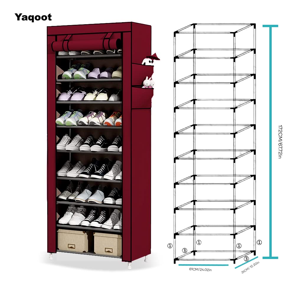 YAQOOT™ 10 Tiers Shoe Rack Storage Box for 27 Pairs, Foldable Shoe Rack, Foldable Shoes Organizer Cover, Shoe Cover Rack, Portable Shoe Storage Cabinet 158cm X 60cm X 30cm