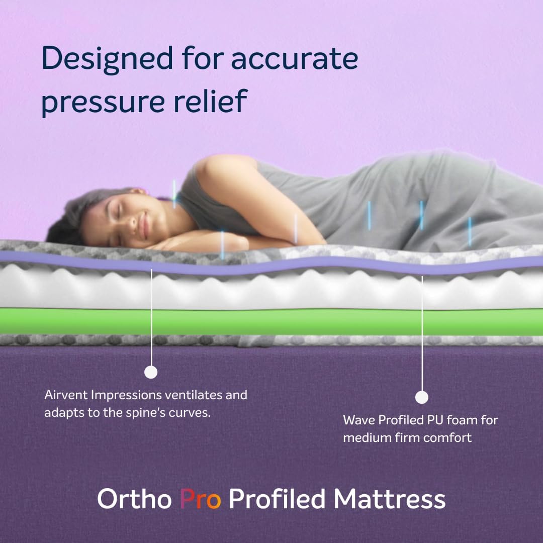 Sleepwell Ortho Pro Profiled Foam | 100 Night Trial | Impressions Memory Foam Mattress With Airvent Cool Gel Technology | Single Bed Size (200L x 90W x 20H cm)