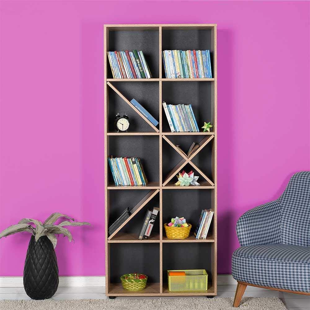 Adore Furniture Gaming Interchangeable Decorative Storage Shelving Unit with 10 Shelves, 75 cm Width x 188 cm Height x 30 cm Depth, Sonoma