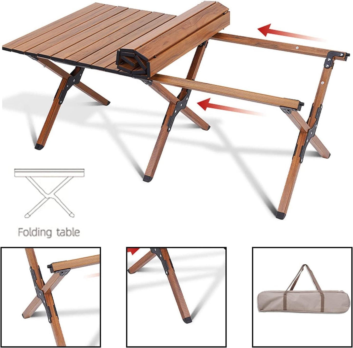 Jorunb Large Foldable Table,Portable Camping Table,Picnic Table,Backpacking Table with Storage Waterproof Pocket,for Outdoor BBQ,Cookout,Picnic,Beach 95 * 55 * 50cm