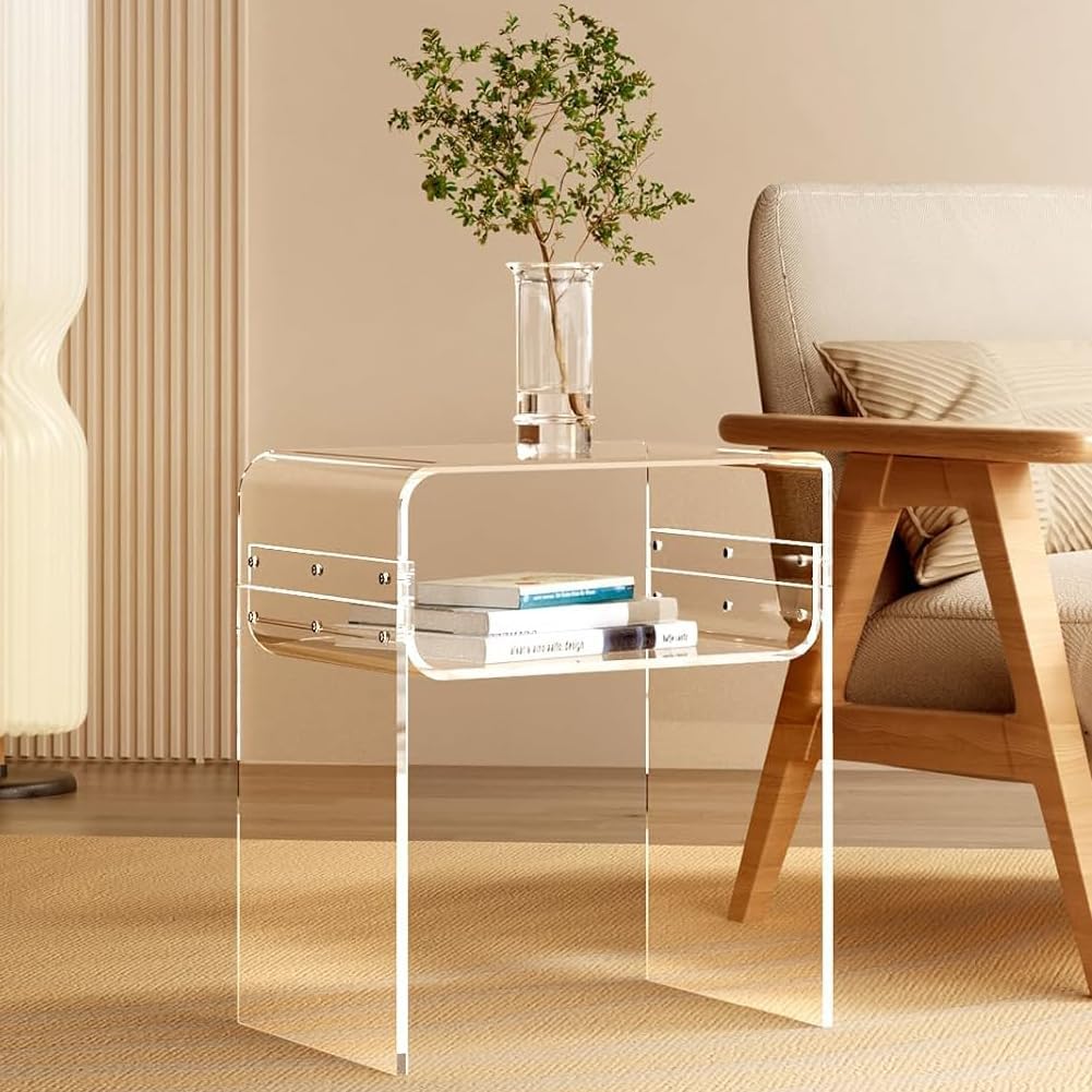 CJYSHOP Acrylic End Table Acrylic Side Table 2-Tier Bedside nightstand Modern Design Table Home Decor Display for Bedroom Living Room Black (white)