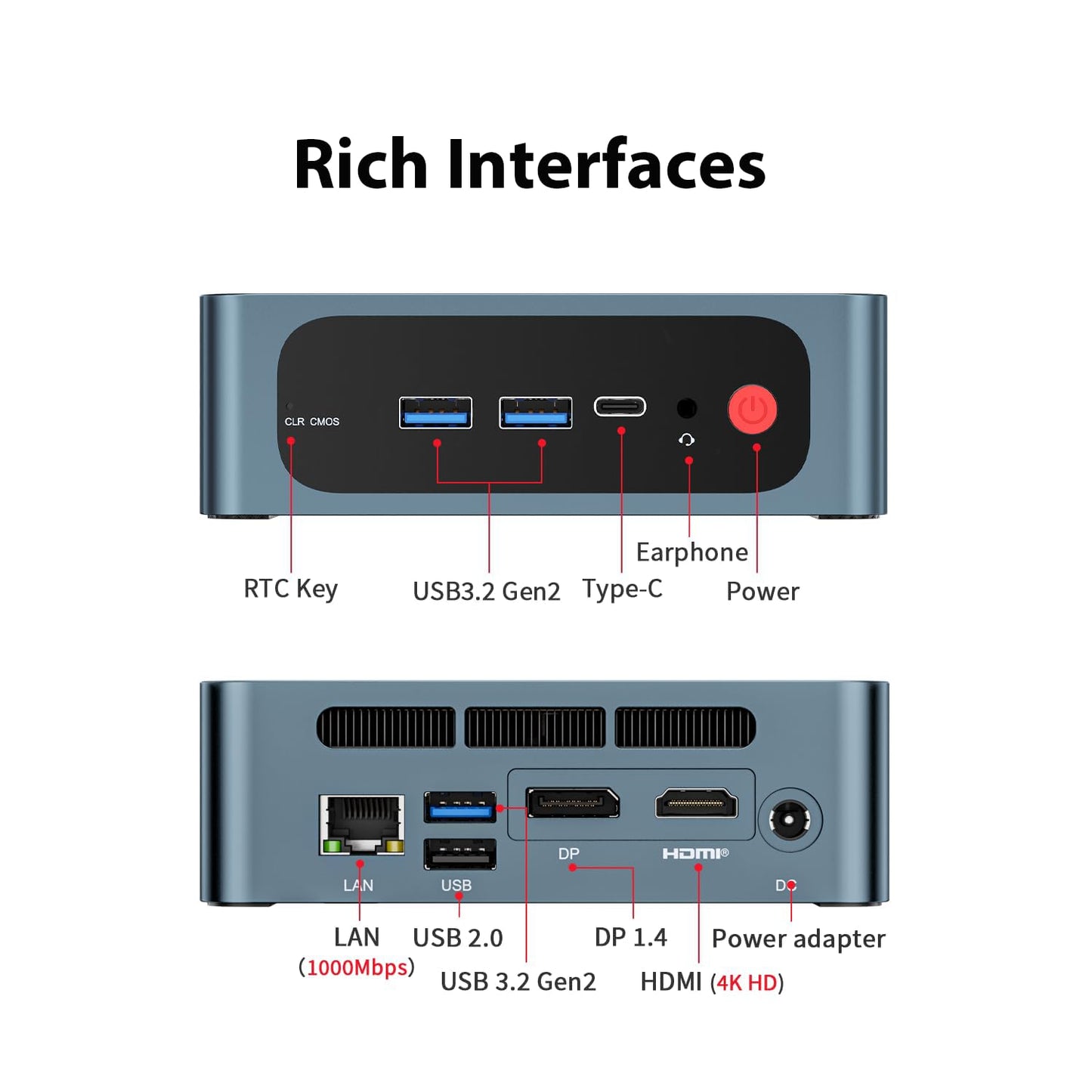 Mini PC Ryzen 5 5560U (6C/12T, up to 4.0GHz), TRIGKEY S5 Mini PC 16GB DDR4 500GB M.2 NVME SSD, Mini computer with Radeon Graphics 6Cores 1600MHz,HDMI+DP+Type-C 4K@60Hz Display, WiFi6,BT5.2