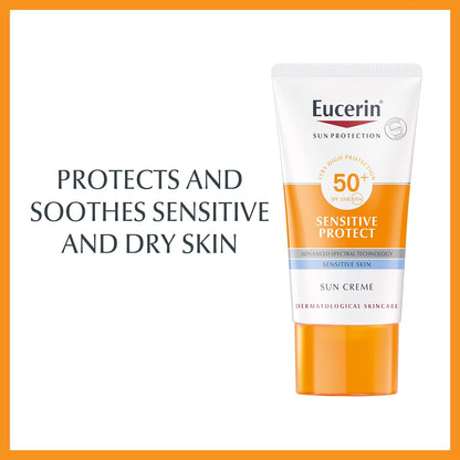 Eucerin Sun Cream Facial Sunscreen, High UVA/UVB Protection, SPF 50+, Water-Resistant, Fragrance-Free, Sun Protection For Sensitive and Dry Skin, Suitable for Atopic Skin, 50ml