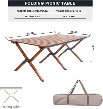 Jorunb Large Foldable Table,Portable Camping Table,Picnic Table,Backpacking Table with Storage Waterproof Pocket,for Outdoor BBQ,Cookout,Picnic,Beach 95 * 55 * 50cm