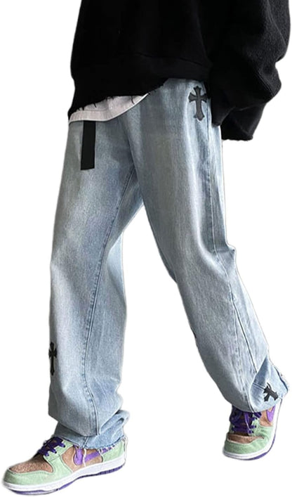 FantasyGears Y2k Jeans Men Grunge Hip Hop Baggy Pants Straight Leg Graphic Denim Joggers Loose Goth Trousers Streetwear