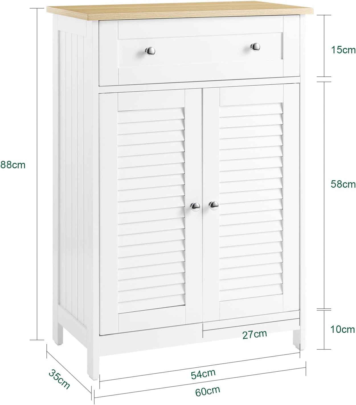 SoBuy FRG238-W Bathroom Storage Cabinet,Floor Cabinet Cupboard Sideboard with Drawer and Doors