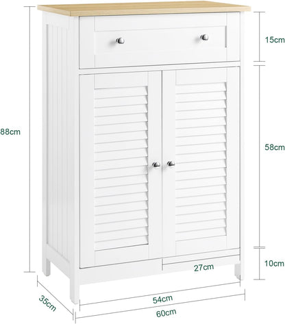 SoBuy FRG238-W Bathroom Storage Cabinet,Floor Cabinet Cupboard Sideboard with Drawer and Doors