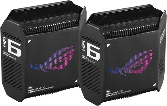 ASUS ROG Rapture GT6 (2PK) Tri-Band WiFi 6 Gaming Mesh WiFi System, Covers up to 5,800 sq ft, 2.5 Gbps Port, Triple-Level Game Acceleration, UNII 4, Free Lifetime Internet Security - Black