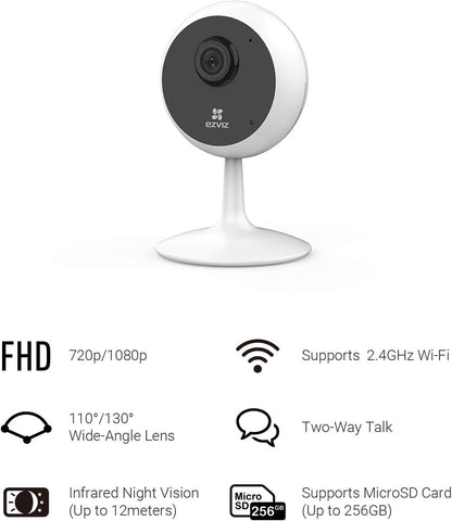 EZVIZ C1C-B WiFi Security Camera, Indoor Camera, 1080p Home Monitor Camera with 12m Night Vision, Version E0-1E2WF Two Way Talk, Wide Angle Lens, Sounds Alert, Sleep Mode.