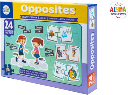 Opposites Puzzle 24 Pairs with Images fo Preschool Learning and Gift for Kids | Self Correcting Puzzle Set | Match it |Educational Puzzle