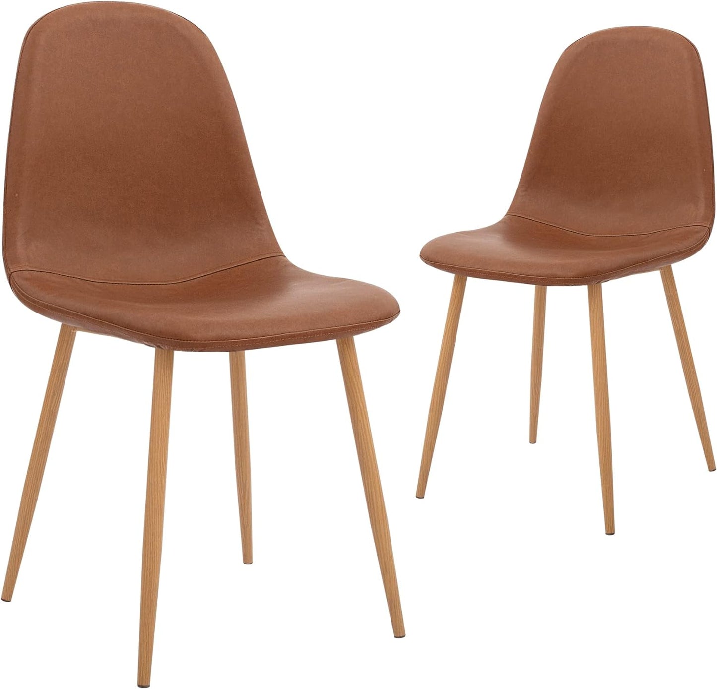 Mahmayi HYDC001 Set of 2 Washable PU Cushion Seat Back Dining Chairs in Elegant Brown - Stylish and Comfortable Seating for Home Dining Spaces