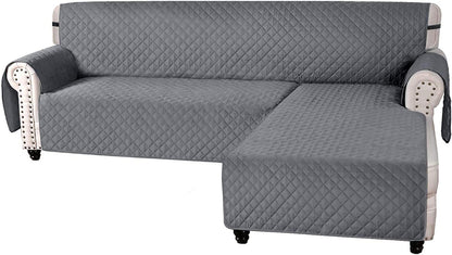 LINFKY Sofa Covers L Shape Couch Covers for Reversible Sectional Sofa Chaise Lounge Sofa Cover Slipcovers Furniture Protector for Dogs Pets, Non Slip with Straps (Grey,Large)