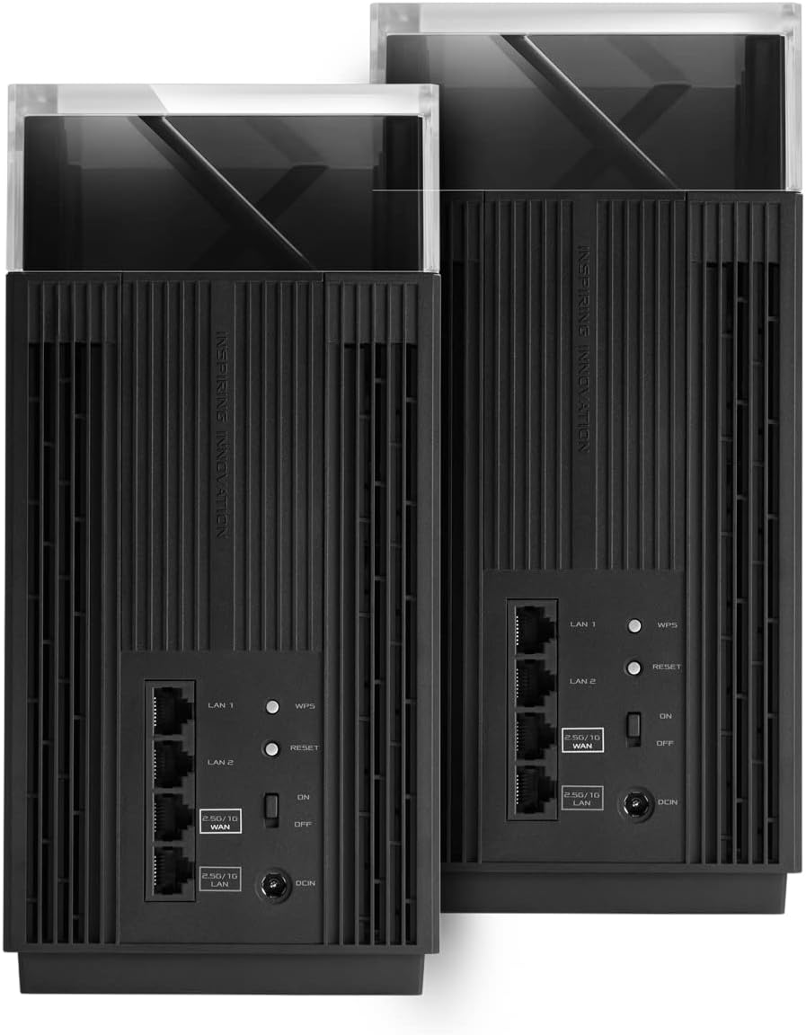 ASUS ROG Rapture GT6 (2PK) Tri-Band WiFi 6 Gaming Mesh WiFi System, Covers up to 5,800 sq ft, 2.5 Gbps Port, Triple-Level Game Acceleration, UNII 4, Free Lifetime Internet Security - Black