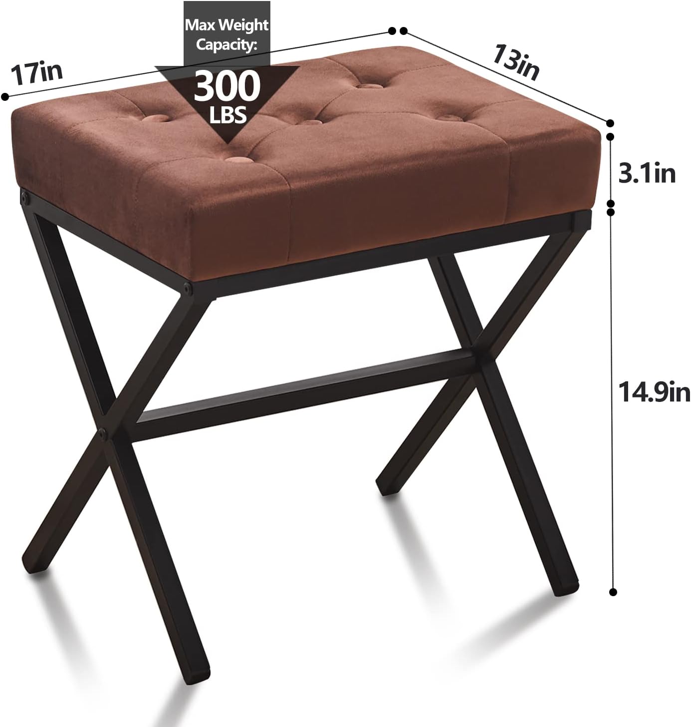 Cpintltr Ottoman Foot Stool Tufted Vanity Stool Ottomans Thickened Cushion Footstool Mulifunctional Shoe Changing Seat Step Stools with Metal X Leg for Living Room Bedroom Faux Leather Black