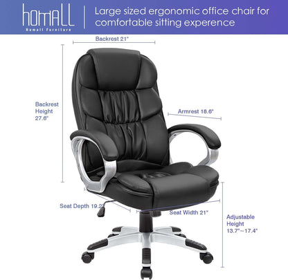 Homall Office Chair High Back Computer Desk Chair, PU Leather Adjustable Height Modern Executive Swivel Task Chair with Padded Armrests and Lumbar Support (Black)