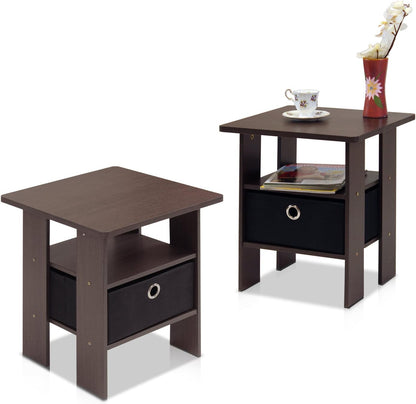 Furinno Andrey End Table/Side Table/Night Stand/Bedside Table with Bin Drawer, Dark Walnut, Andrey, 11157DWN, 1 Pack