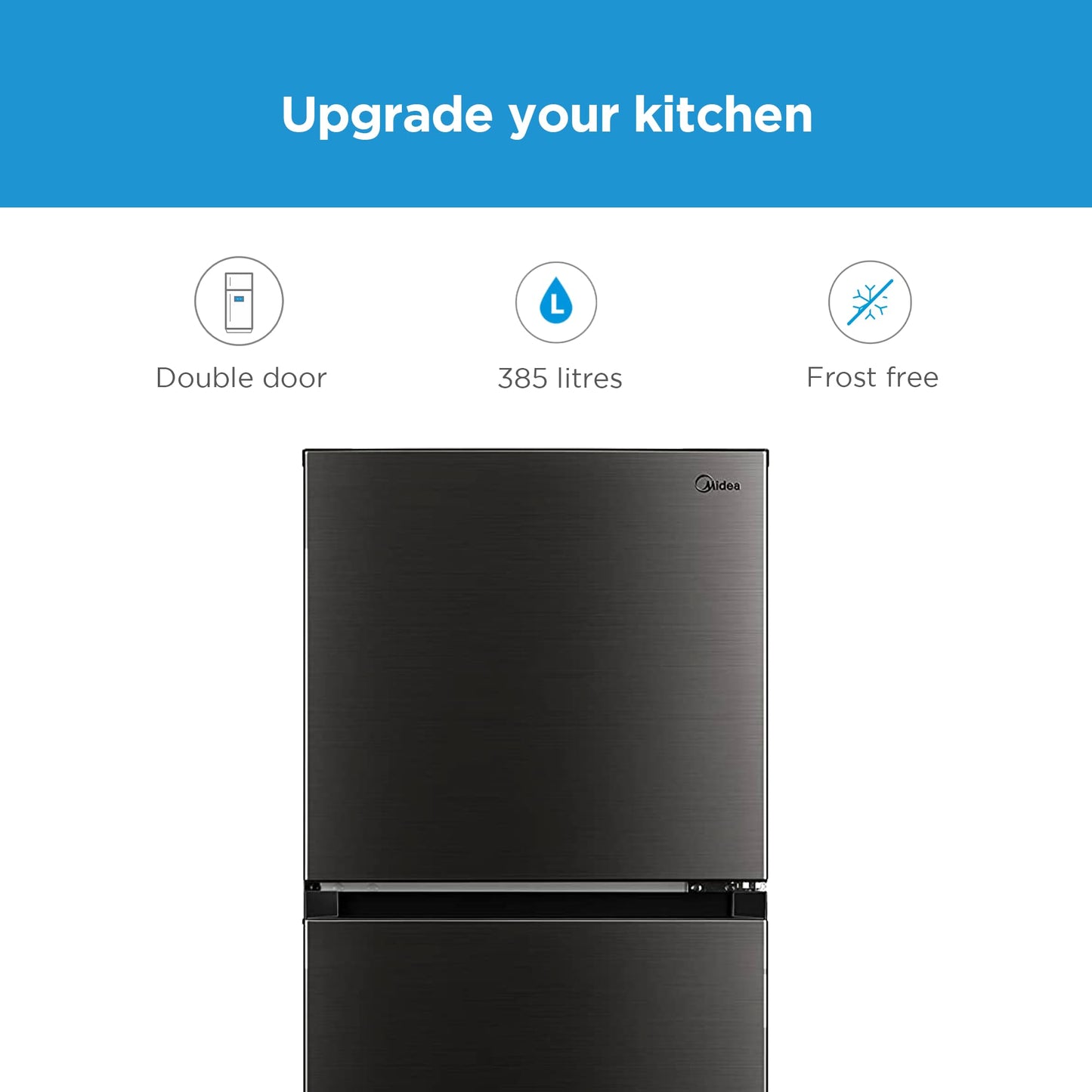 Midea 390L Gross Top Mount Double Door Refrigerator MDRT390MTE28 2 Doors Frost Free Fridge Freezer with Smart Sensor & Humidity Control, Active-C Fresh, Multi-Air Flow, Electronic Control Dark Silver