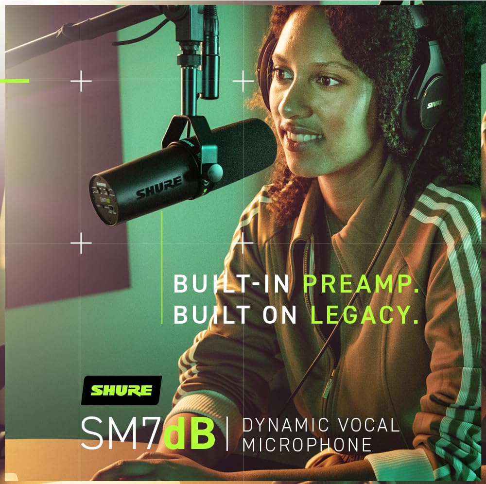 Shure SM7B, Cardioid Studio Microphone, Professional Vocal Recordings, Dynamic, For Live Streaming, PC Gaming & Podcast, Black