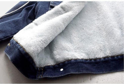 Denim Jacket Women Winter Korean Style Hooded Short Long-Sleeved Woolen Cloth Plus Velvet Thick Lamb Wool Cotton Coat