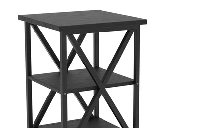 RIGID Side Table with Storage, End Table, Nightstand with X-Shaped Steel Frame, for Living Room, Bedroom, Farmhouse 3-Tie