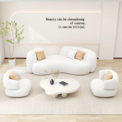 RciDos 1PCS Fleece Fabric Overstuffed Multifunction Arc-shaped Sofa set, Wood Furniture for Home Livingroom，Bedroom，Office Without Pillow and Coffee Table (Four seats 230cm, Beige)