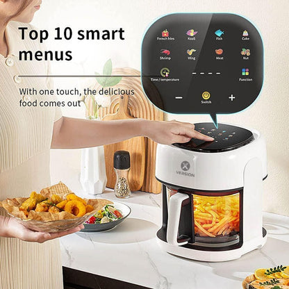 XVersion Air Fryer 4.5L, XVersion Airfryer with Digital Control Panel, Rapid Hot Air Circulation, Clear Window Internal Light Self Timer & 8 Cooking Presets Fry Roast Bake & Reheat