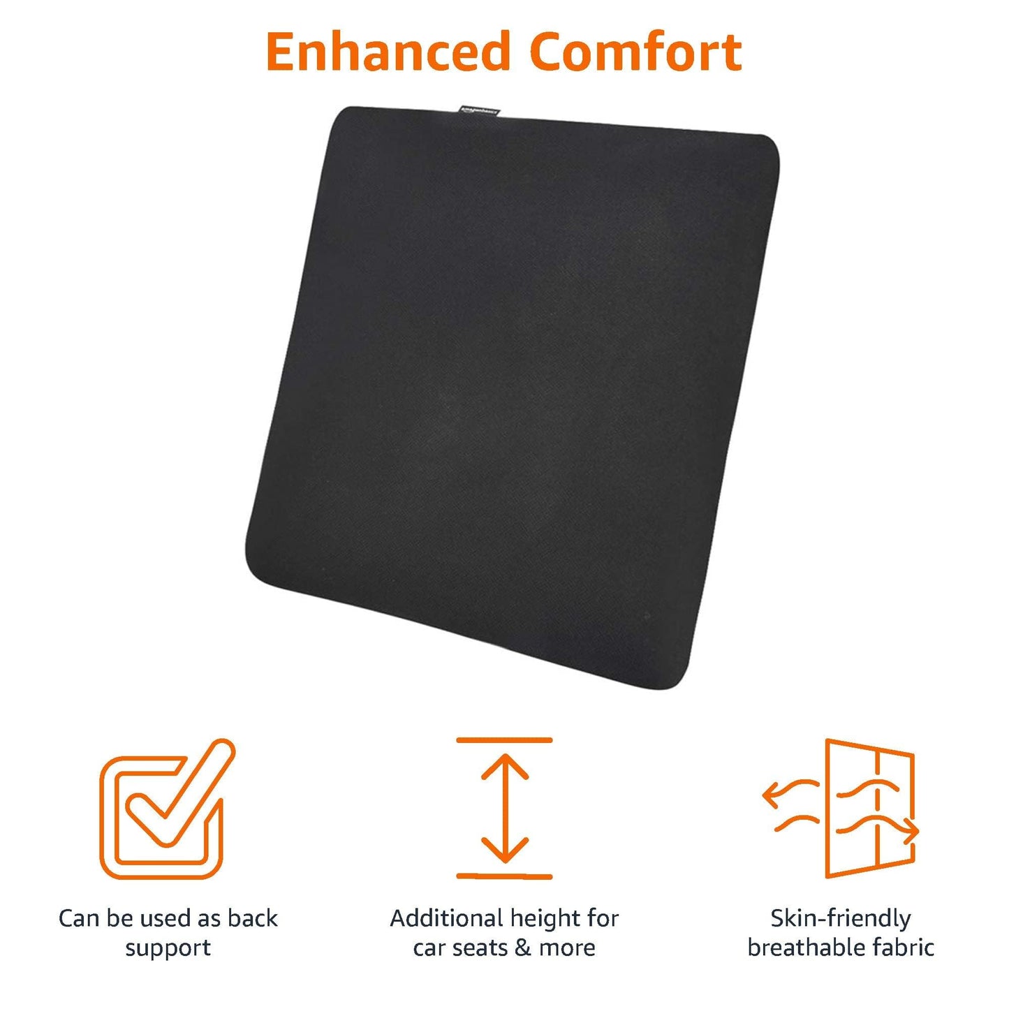 Amazon Basics Memory Foam Seat Cushion - Black, Square