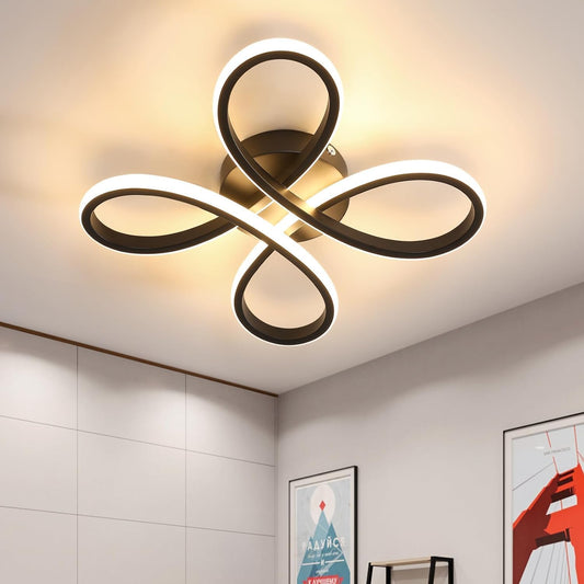 XIUWOO LED Ceiling Lights, 30W Creative Flower Shape LED Ceiling Lamp, 3500LM Chandeliers Ceiling Light for living Room Bedroom Kitchen Hallway, 3000K Warm White (Black)