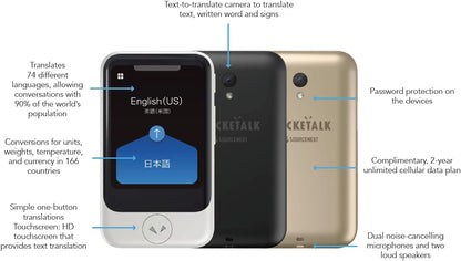 Pocketalk S Two-Way Voice Translator with Built-in Data (Gold)