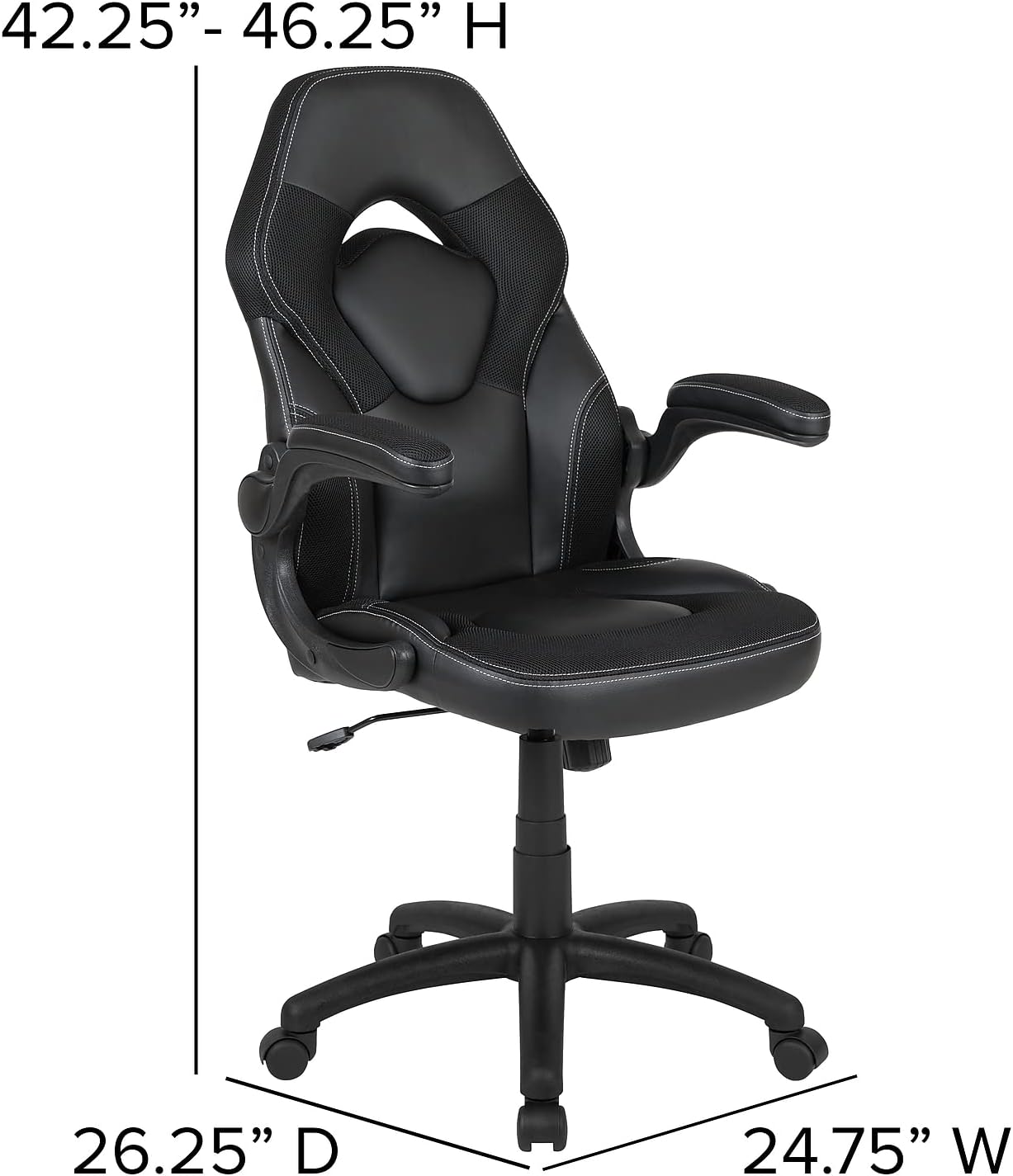 Flash Furniture X10 Gaming, Racing Office Ergonomic Computer PC Adjustable Swivel Chair with Flip-up Arms, Gray/Black LeatherSoft