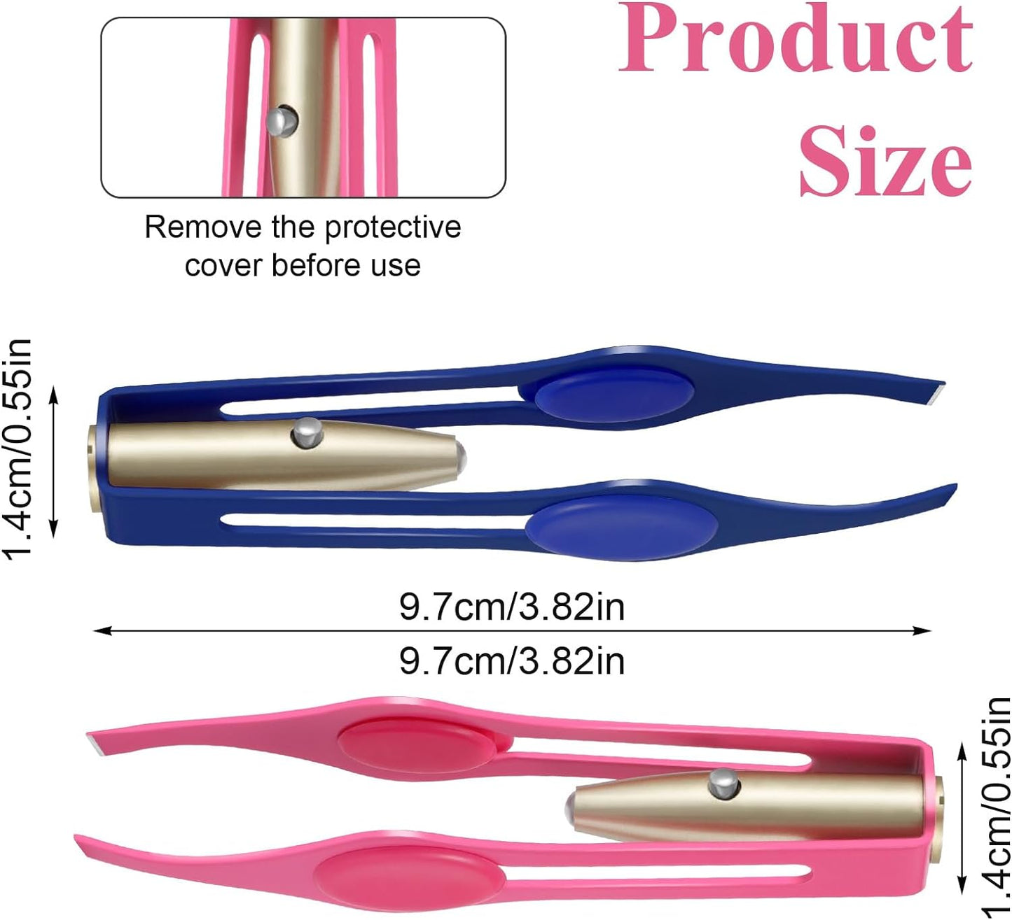 Heyu-Lotus 2Pcs Tweezers with LED Light, Hair Removal Lighted Tweezers Makeup Tweezers with Light Tools, Stainless Steel Tweezers for Men Women Precision Eyebrow Eyelash Hair Removal(Blue + Pink)