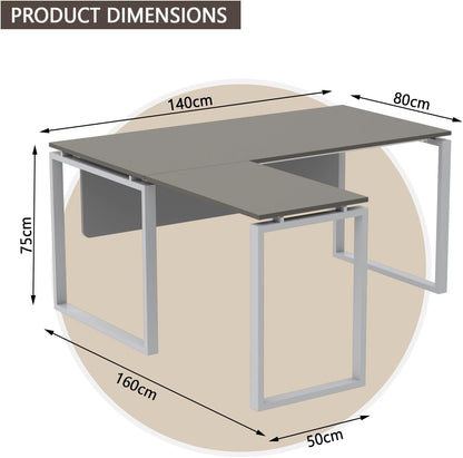 Mahmayi Carre Modern Workstation- Office Furniture with Steel Square Metal Legs, Silver Modesty Panel, Wood 3 Drawer Mobile Storage Unit, Tempered Glass Top for Office Executives, Home (140CM, White)