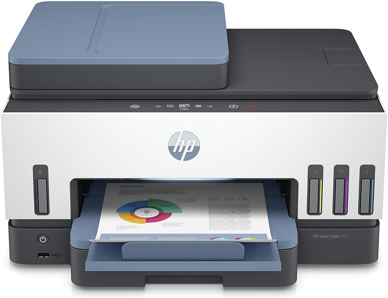 HP Smart Tank 725 All-in-One Printer wireless, Print, Scan, Copy, Auto Duplex Printing, Print up to 18000 black or 8000 color pages, White/Blue [28B51A], Standard - CaveHubs