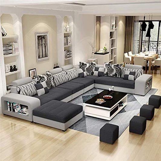 Karnak Sectional Sofa, Solid Wood Sofa for Living Room Furniture Modern Corner Fabric Upholstered Sofa Set Color (Grey)