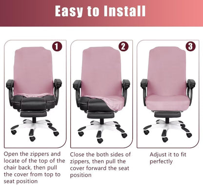 SARAFLORA Polyester Solid Stretch Washable Computer Chair Slipcovers for Universal Rotating for Boss, Office Chair (Large, Black)