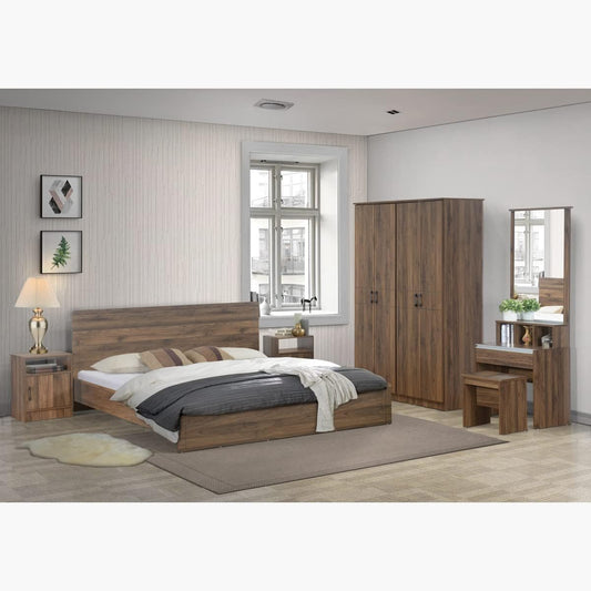 Home Box Oasis 6-Piece King Bedroom Set includes 1x King Bed, 2 x Nightstand,1x Dresser,1x Mirror, 1x Stool - Engineered Wood180x200 cm