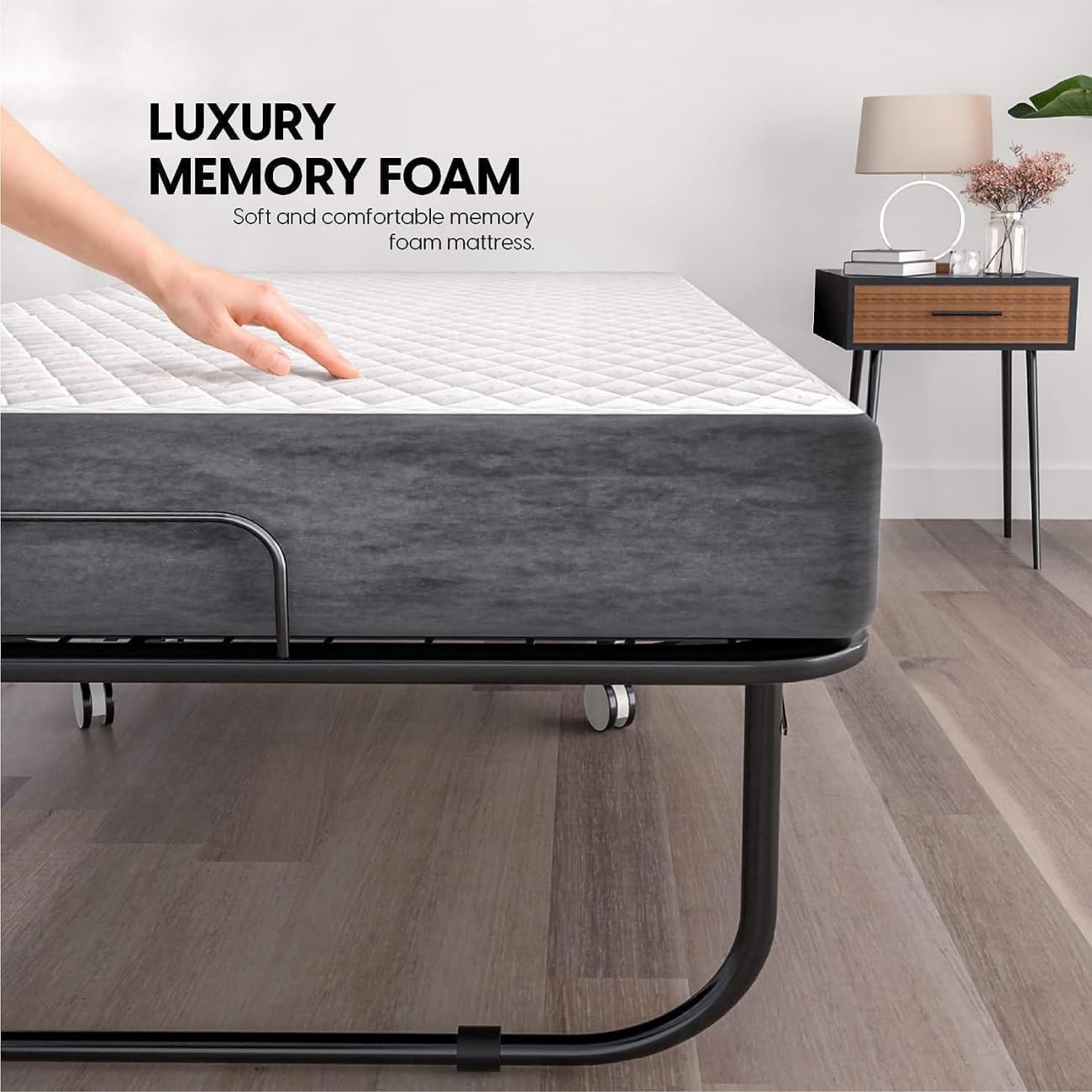 SKY-TOUCH Folding Bed with Memory Foam Mattress, Portable Foldable Beds Strong Sturdy Frame, Rollaway Beds for Home and Office,white,190 * 80cm,00216