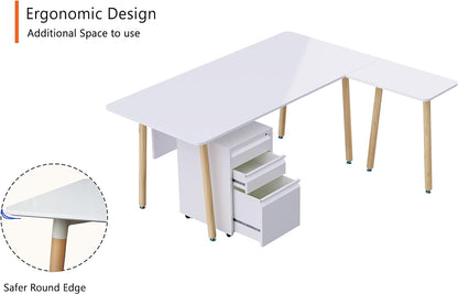 Mahmayi Zelda M225-16 Modern Executive Desk with Check Writing Ledge, Underneath Storage Cubby, Locking Drawer, and Storage Cabinet - Office Furniture for Productivity - Walnut/White (160cm)