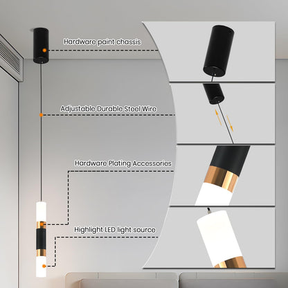 YT YATAI LIGHTING LED Pendant Light Ceiling 3 Heads,Dining Room Table Pendant Light,Black Gold Modern Cylinder Shape Pendant Lamp,Adjustable Color Temperature Acrylic Hanging Light(18W,3-Lights)