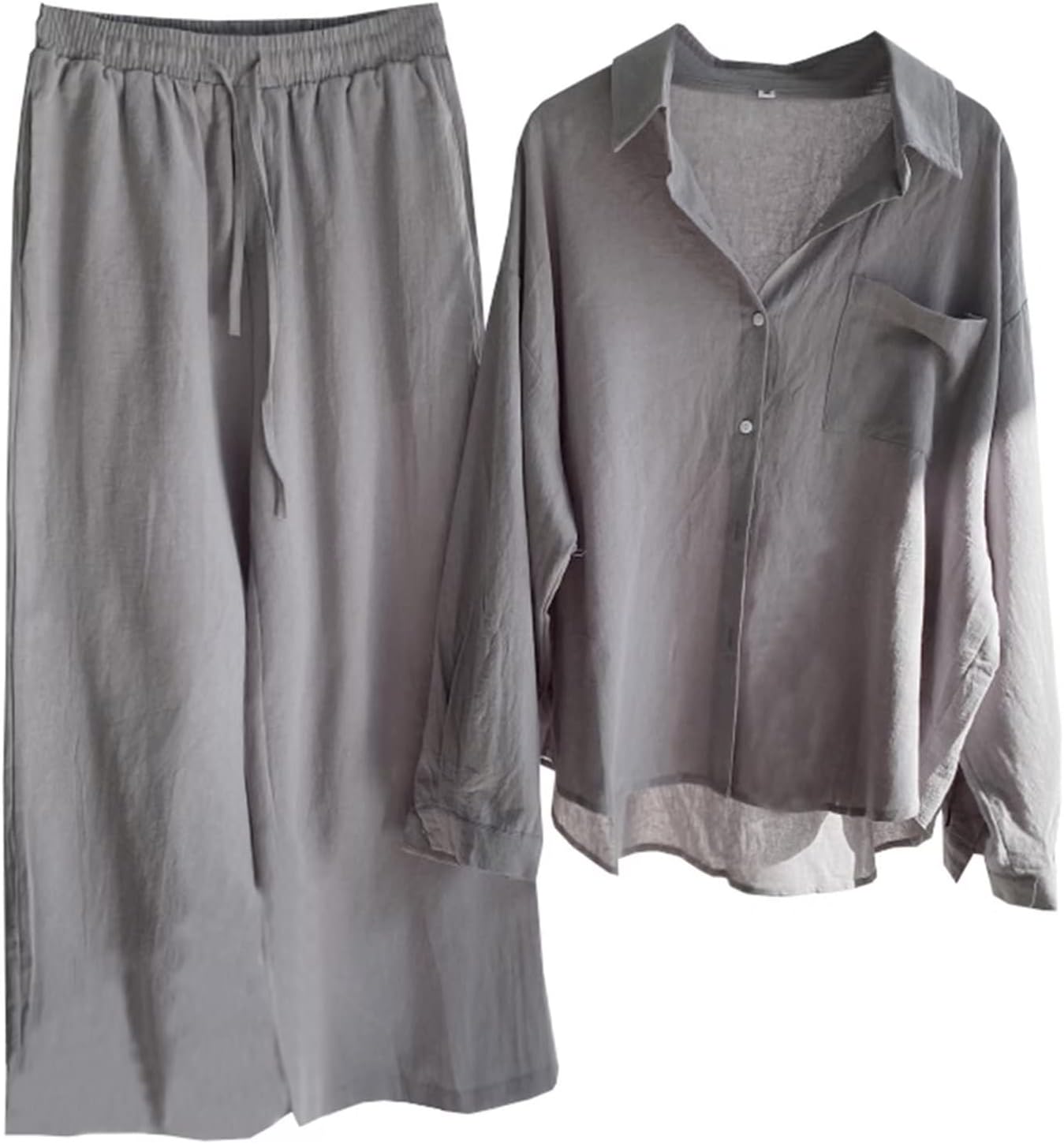 Beralst Women's 2 Piece Pants Set, Linen Button Down Shirt + Wide Leg Pants