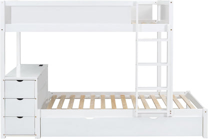 Ball & Cast Twin-Over-Twin Bunk Bed with Twin Size Trundle,Solid Wood Bedframe W/Desk & Drawers,USB,Space Saving,Easy Assembly,Multifunctional Bedroom Furniture Set for Boys Girls Teens,White