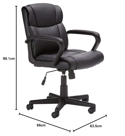 Amazon Basics Padded Office Desk Chair with Armrests, Adjustable Height/Tilt, 360-Degree Swivel, 124.7 kilograms Capacity, 61.46 x 60.96 x 88.39 centimeters, Black