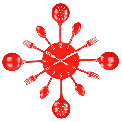 Timelike Wall Clock, 16" Metal Kitchen Cutlery Utensil Spoon Fork Wall Clock Creative Modern Home Decor Antique Style Wall Watch (Black)