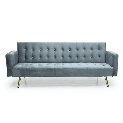 Modern Design MH-1048SB-Grey SOFA CUM BED OR 3 Seater Sofa Soft PU velvet 3-Seater Sofa,Made of finiest VELVET sofa AND Golden legs cum bed is Foldable Futon Bed for Living Room –(Grey)