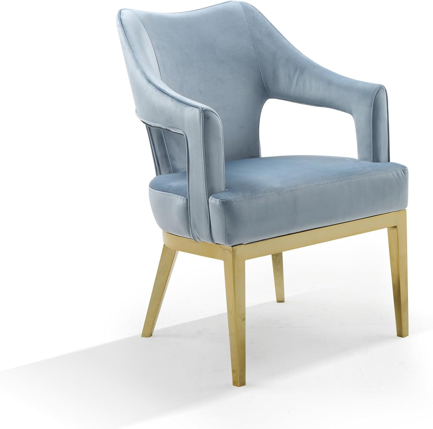 Iconic Home Gourdon Accent Chair Plush Velvet Upholstered Swoop Arm Gold Tone Solid Metal Legs Modern Contemporary, Blue