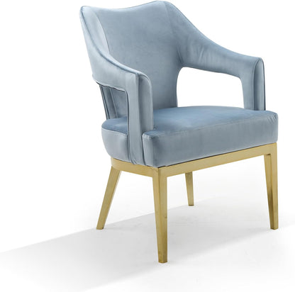 Iconic Home Gourdon Accent Chair Plush Velvet Upholstered Swoop Arm Gold Tone Solid Metal Legs Modern Contemporary, Blue