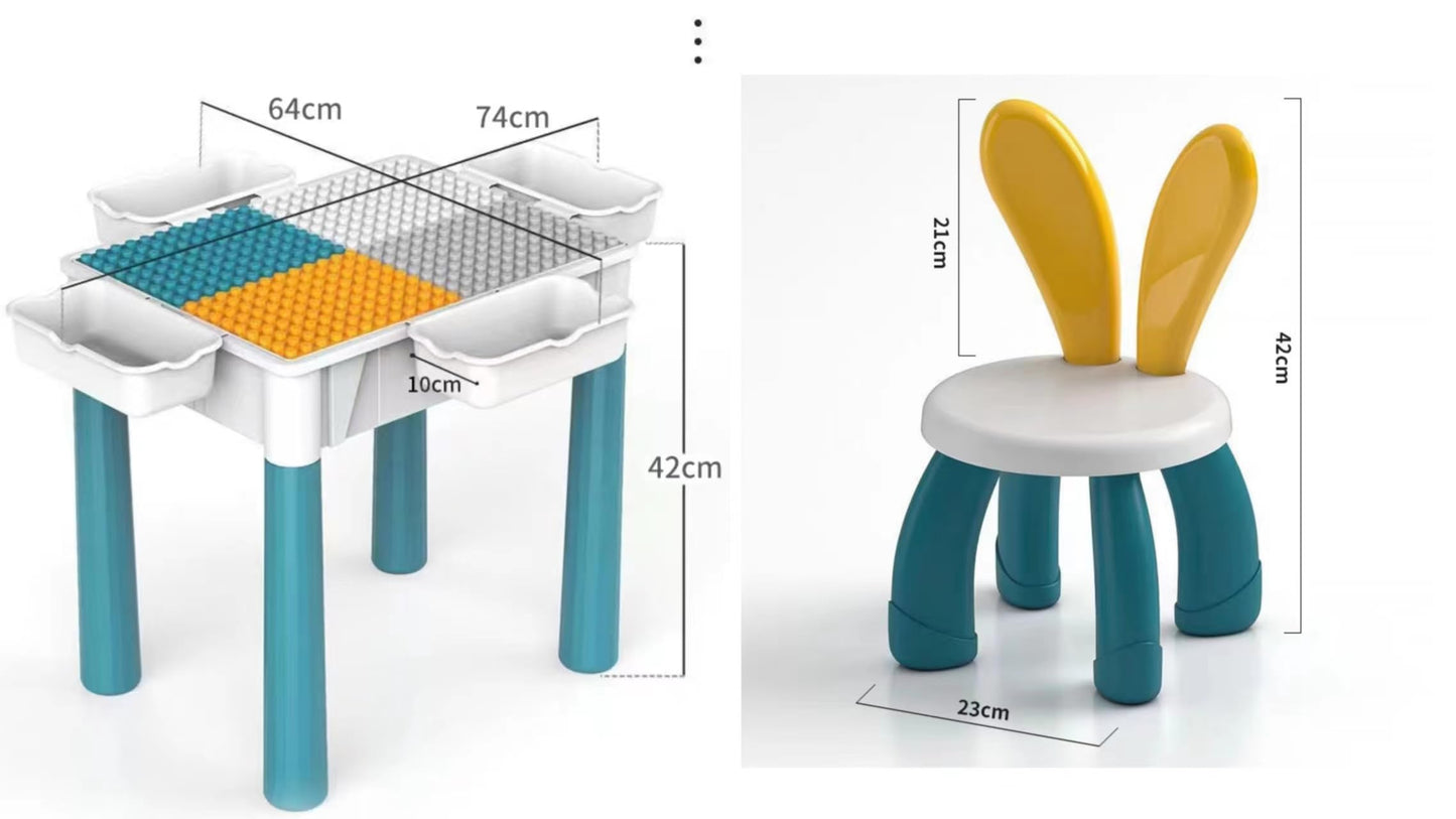 ORCHID M Kids Multi-Functional Educational Block Table and 1 Chair Set （Include 300 pcs building blocks）– Kids Multi Activity Building Block Table Toy with Storage; kids study table and chair