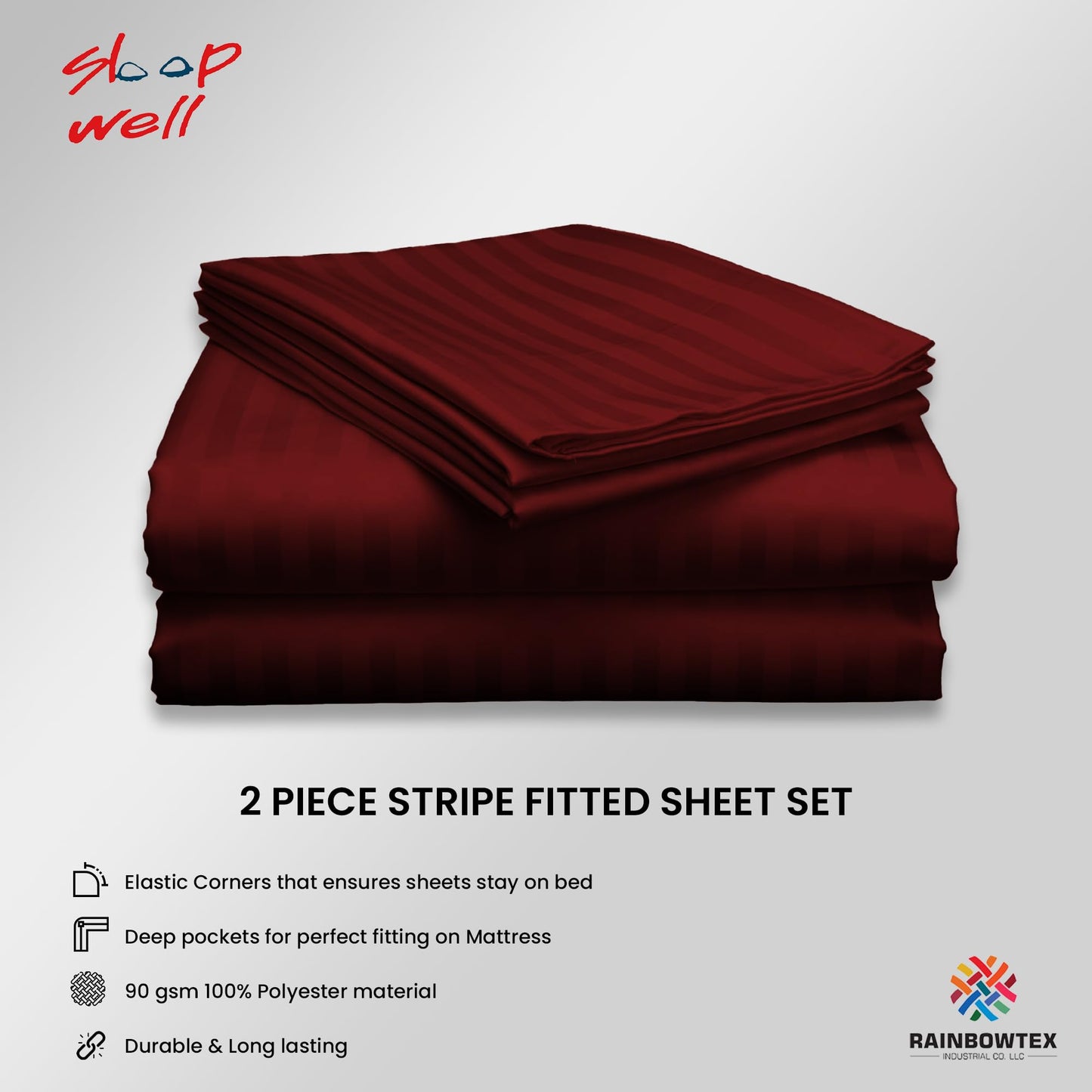 Sleep Well Microfiber Stripe Fitted Sheet with 2 Pillowcase Set - 150x200+17cm (White)